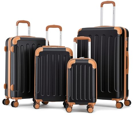 Boleedy 4tlg Hartschalenkofferset Kofferset, (40/56/66/76CM), Erweiterbare Kapazität, Eckenschutz Handgepäck Koffer, 360°drehbare, Leise Doppelräder & Teleskopgriff, Handgepäcktauglich (Schwarz)