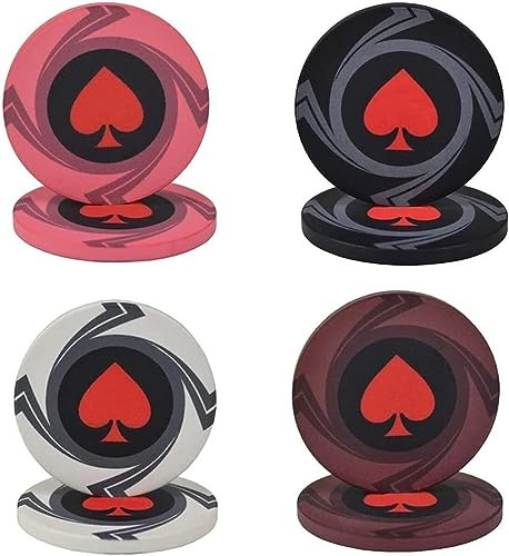 LEFAY 100 Pokerchips, Vier Verschiedene Sets mit Glücksspiel-Pokerchips, Pfirsichherz-Texas-Poker-Blackjack-Keramik-Laserchips, Clubchips(White+Black+pink+Brown)