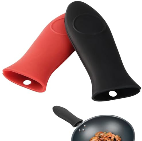 2-Pack Silicone Handle Covers for Cookware, Heat-Resistant Sleeves for Skillets & Pans, Non-Slip Grip Protectors (Red & Black)