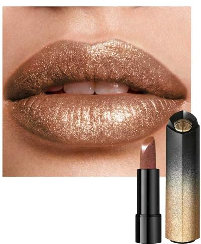 Brown Glitzer Metallic Lippenstift,Wasserfest & Langanhaltend Satin Lipstick