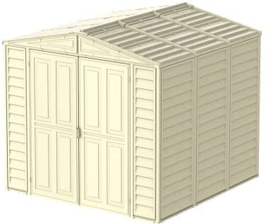Duramax DuraMate 8 x 8 (5.75 m²) Abri de jardin en plastique avec kit de fondation en métal, structure de toit en métal robuste, abri en vinyle sans entretien - Ivoire