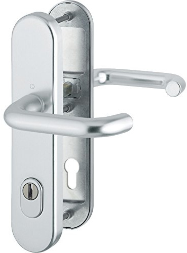 HOPPE Haustür Eingangstür Drückergarnitur PARIS - Ö-Norm Entfernung 88mm, silber eloxiert, Langschild Profilzylinder für Türstärke 42-47mm, mit Kernziehschutz, Prüfung: RC2 nach EN 1906, 1 Stück Sicherheitsbeschlag