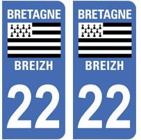 Aufkleber, 22 Côtes d'Armor, für Nummernschild, abgerundete Ecken, 2 Stück