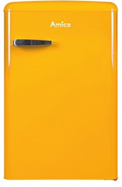 Amica KS 15613 Y Retro Kühlschrank mit Gefrierfach / Honey Yellow (Gelb) / 88cm (H) x 55cm (B) x 62cm (T) / Retro-Design