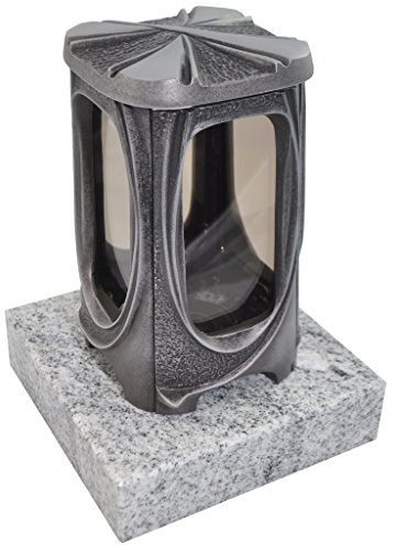 Grablaterne 622 aus Aluminium fertigmontiert auf einem Granitsockel (Granitsockel 20cm x20cm x5cm, Viscont White)