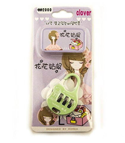 Clover Colourful 3 Digit Combination Padlock for Your School, Home, Locker, Bag, Diary - It's My Secret - Pastel Green