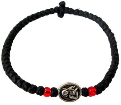 IconsGr Bracciale in corda di preghiera cristiano e cristiano Komboskoini, nero, VM2