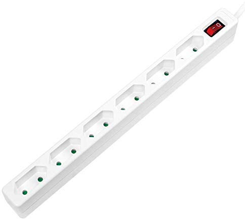 Faconet® 6fach Steckdosenleiste schmal mit Schalter 1,5 Meter Anschlusskabel weiß