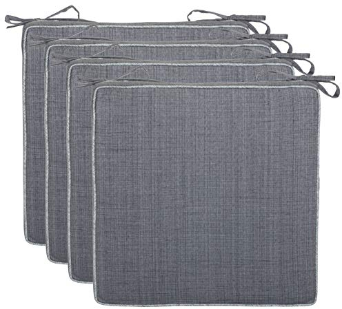 Brandsseller 4er Set Sitzkissen 40x40x4 cm – Wasser- & schmutzabweisende Stuhlkissen mit Bindebändern in Leinenoptk – Für Innen & Außen – Garten, Terrasse, Küche – Grau