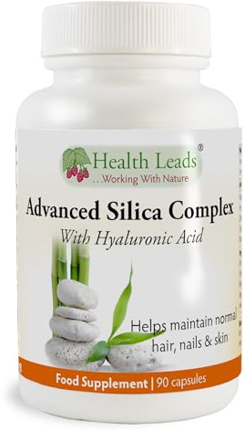 Advanced Silica Complex | Hair Skin & Nails | Health Leads | Bamboo silica, hyaluronic acid, zinc, selenium & biotin | 90 vegan capsules | No magnesium stearate | Made in Wales