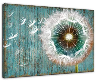 Pusteblumen-Wandbild auf Leinwand, rustikal, Weiß Pusteblume Grün Treibholz Landhaus-Wand-Dekoration für Badezimmer, Schlafzimmer, moderne Leinwanddrucke Küche, Wanddekoration, Größe 30,5 x 40,6 cm