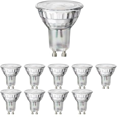 ledscom.de 10x GU10 LED Leuchtmittel, PAR16, weiß (4000 K), 5,3 W, 504lm, 44°, Reflektorspiegel (silber)