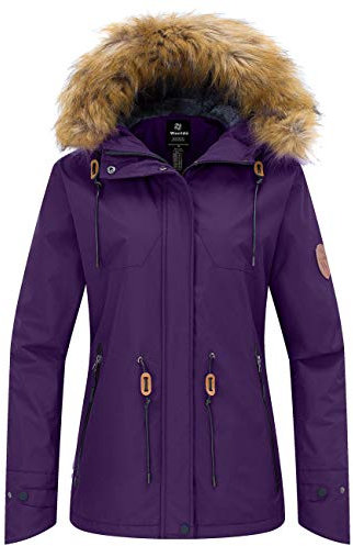 Wantdo Giacca da Snowboard Running Giubbotto da Viaggio a Vento Giaccone Sport Invernale Abbigliamento da Sci Taglia Forti Donna Viola Scuro L
