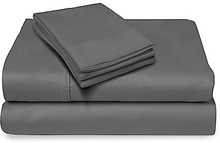 Pizuna Gris Foncé 100% Coton Parure de Lit 2 180x200 Personne avec Traversin, Satin de Coton Mercerisé 400 Fils 1 Drap Housse, 1 Drap Plat, 2 Taie Oreiller, 1 Traversin (Drap de Lit 2 Personnes)