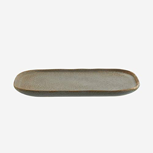Madam Stoltz Platte Servierplatte Teller Steingut taupe 22,5 x 15 cm Boho Ethno Skandi