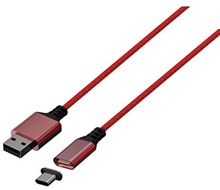 Konix Mythics Cable de carga magnética de 2 m de tipo A a C para el controlador DualSense de PS5 - Carga de alta velocidad - Rojo