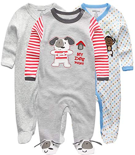 Kiddiezoom Grenouillère à manches longues en coton pour bébé garçon, coupe ajustée, recouvre les pieds, Design4, 9-12 Months