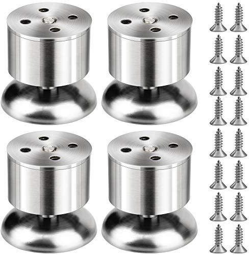 Lot de 4 pieds de meuble réglables en acier inoxydable avec vis (hauteur réglable de 0 à 10 mm) pour bureau, maison, bureau, cuisine, canapé, table de lit