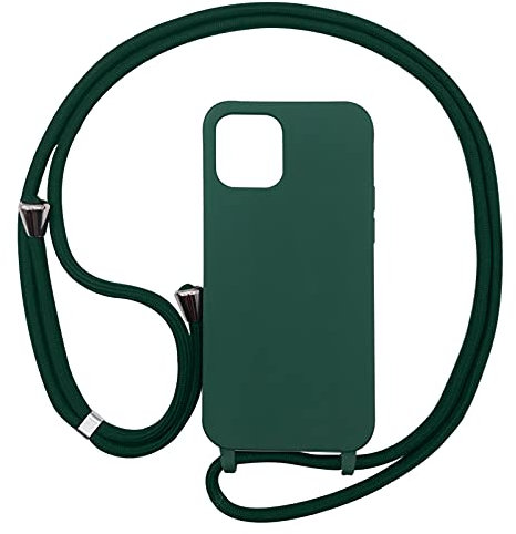 PuYu Zhe Compatible for iPhone 11 Pro Case,Silicone Crossbody Cover TPU Shell Adjustable Cord Lanyard Slim Stylish Shockproof Case-Dark Green