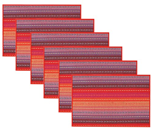 6er SetPlatzsets,Tischsets Baumwolle,Essunterlage Abwaschbar, Hitzebeständig Platzdeckchen,Gewebte Tischsets aus Baumwolle,Platzset Stoff,für Küche Speisetisch (Red)