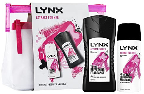 LYNX Attract for Her with a 2 in 1 Duo Shower Gel and Body Spray Wash bag Gift Set Festive gifts for her 2 piece