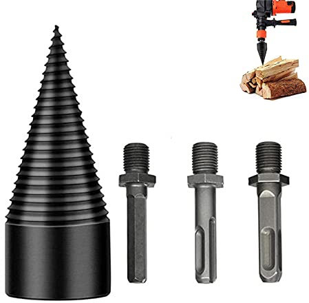 Log Wood Splitter Drill, Heavy Duty Drill Screw Cone Driver,Log Splitter Screw Cone Kindling Firewood Splitter with 3PCS Shanks for Household Electric Drill(32mm)