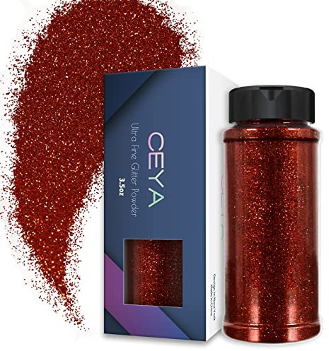 Ceya 3.5oz/ 100g Ultra Fine Glitter Powder Brick Red Glitter 1/128” 0.008” 0.2mm for Slime Epoxy Resin Craft Tumbler Jewelry Nail Art Festival Makeup Scrapbook Painting Wedding Cards