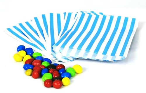 Süßigkeiten-Papiertüten, gestreift, 12,7 x 17,8 cm, Aquablau / Hellblau, 200 Stück