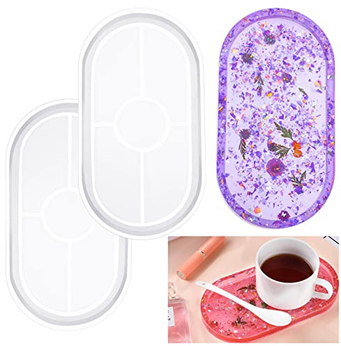 Silikonform Untersetzer, 2 Stück Oval Epoxidharz Formen Silikonform Gießform Resin DIY Harz, Art Silikon Untersetzer Form Resin Tablett, Untersetzer Gießformen