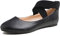 Feversole Women's Stretchy Elastic Ankle Straps Ballet Flats Shoes Black Vegan Leather Size 6 UK