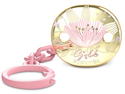 Suavinex Catenella Portas Ucchietto, Edizione Gold, Per Neonati +0 Mesi, Clip Gioiello Effetto Metallizzato Oro, Rosa