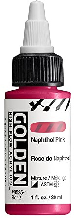 GOLDEN High Flow Acrylics by, Naphthol Pink, 30 ml Bottle, Professional Acrylic Paint, Semi-Opaque