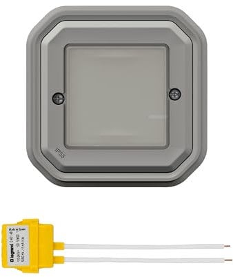 Interrupteur Variateur Filaire en Sailli Étanche Plexo (IP55) Connecté Sans Neutre with Netatmo 5W à 125W LED Compatible Toute Charge - Boitier Complet, Montage en Apparent - Gris - 199272 - Legrand