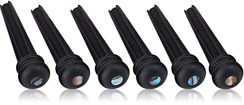 MEISO 6 Pièces Chevilles de Pont de Cordes pour Guitare en Ébène, Cheville Guitare Folk, avec Points en Abalone, pour Accessoires de Cordes de Guitare Acoustique à 6 et 12 Cordes (Noir)