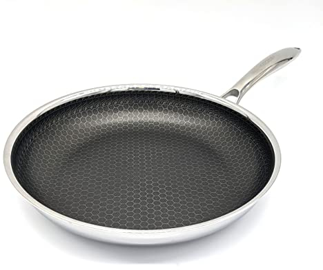 Cooksy Poêle à frire hybride en acier inoxydable avec surface hexagonale de 28 cm