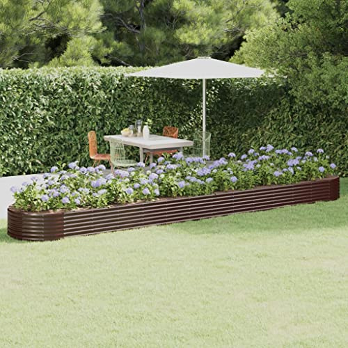 WIFESE JardinièRe De Jardin Acier Enduit De Poudre 544x100x36cm Marron Jardinieres Exterieur Jardiniere Bois Jardiniere Balcon Carré Potager Bacs ã Fleurs