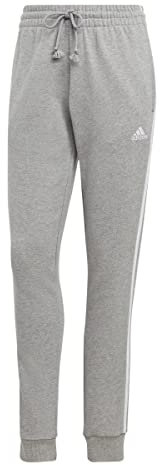 adidas Damen Essentials 3-Stripes French Terry Cuffed Pants, Medium Grey Heather / White, S