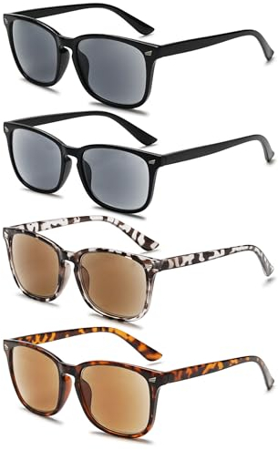 VEVESMUNDO Lesebrille mit Sonnenschutz Getönt Lesehilfe Sehhilfe Sonnenbrille Sonnenlesebrille mit sehstärke Damen Herren (+2.0, 4 Stück Sonnenlesebrillen Set B)