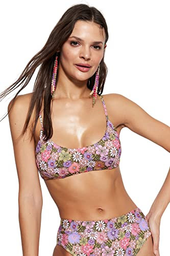 Trendyol Haut de Bikini brassière en Tricot pour Femme Maillot de Bain, Rose/Multicolore, 62