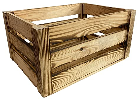 WoodGall Geflammte Holzkiste Vintage ohne Deckel 40x30x20CM- solide Kiefern holzbox als Deko- oder Weinkiste, auch als Geschenkkorb leer - ideal für Holzkiste Regal und als Obst-Aufbewahrungskiste