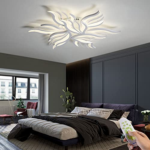 WERSVG Modern LED Deckenlampe Wohnzimmerlampe Kreatives Weiß 9-flammig Deckenleuchte Dimmbar 3500K-6500K Mit Fernbedienung, für Wohnzimmer Schlafzimmer Küche Esszimmer flurlampe 85cm,90W