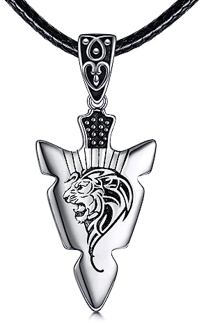 VONALA Pfeilspitze Halskette 925 Sterling Silber Pfeil Löwe Kette Pfeil Anhänger Löwin Wikinger Schmuck Geschenk für Herren Frauen Unsex