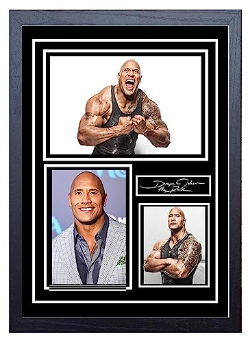 Atemberaubender Qualität Dwayne Johnson/The Rock Wrestling signiert/signierter Druck (A4, gerahmt, 34 x 24 cm)