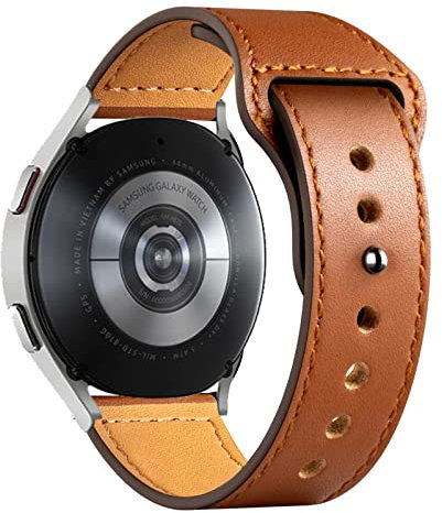 SOLOLUP Correa de Cuero para Samsung Galaxy Watch 6/5/4 40mm 44mm/Watch 6 classic/Watch 5pro 45mm/Watch 4 Classic 42mm 46mm,20mm Correa Deportiva Cuero Genuino de Repuesto para Mujer Hombre,Marrón