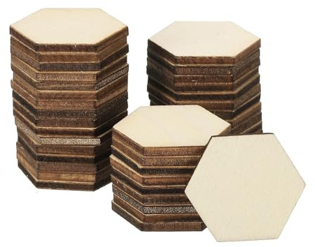 PATIKIL 30mm Holzstücke, 100er Packung Sechseckige Holzformen Rohlinge Holzornamente Natur für Weihnachtsbastelprojekte