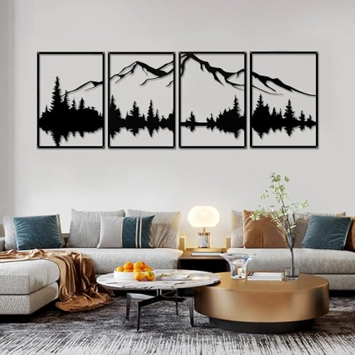 YiYa Set Di 4 Decorazione Della Parete Di Metallo Decorazione murale di montagne e foreste, Decorazione Murale Metallo Nero Per La Camera Da Letto Del Soggiorno Domestico