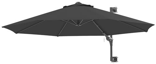 Outsunny 3 M Wall Mounted Garden Parasol Umbrella with Rotate, Outdoor Market Umbrella Sun Shade Canopy with 8 Ribs, Charcoal Grey