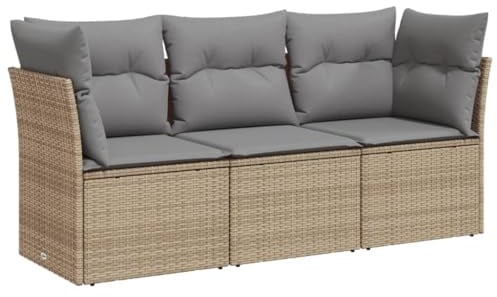 vidaXL Garten Sofa Garnitur 3-TLG., Gartenmöbel Set mit Kissen Stauraum, Sitzgruppe für Garten Terrasse, Modular Gartensofa Lounge, Beige Poly Rattan