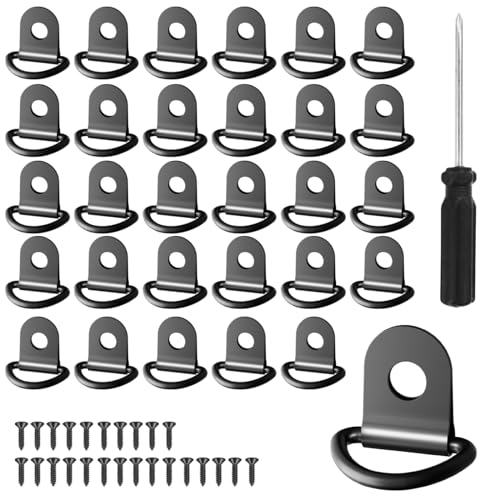 BREANIFULL 30 Stück D Aufbauring Zurröse Zurrösen V Aufbauring Ring aus Edelstahl D Gurthalter Klappbar mit Last 100KG für Ladungssicherung in PKWs Kajak und Anhängern (36x25mm, Schwarz)