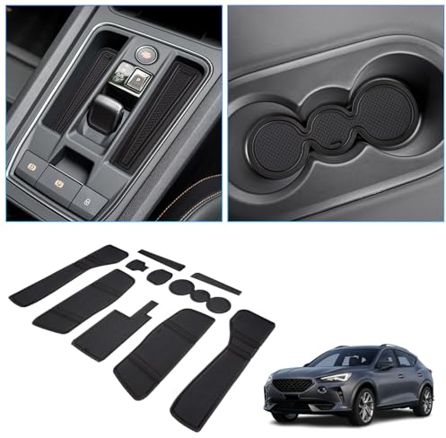 BIXUAN kompatibel mit Cupra Formentor 2021 2022 2023 2024 Antirutschmatten Mittelkonsole Armlehne Gummimatten,Getränkehalter Matte, Bedienungslanze rutschfeste Türnaht 10 Stück Matten Schwarz